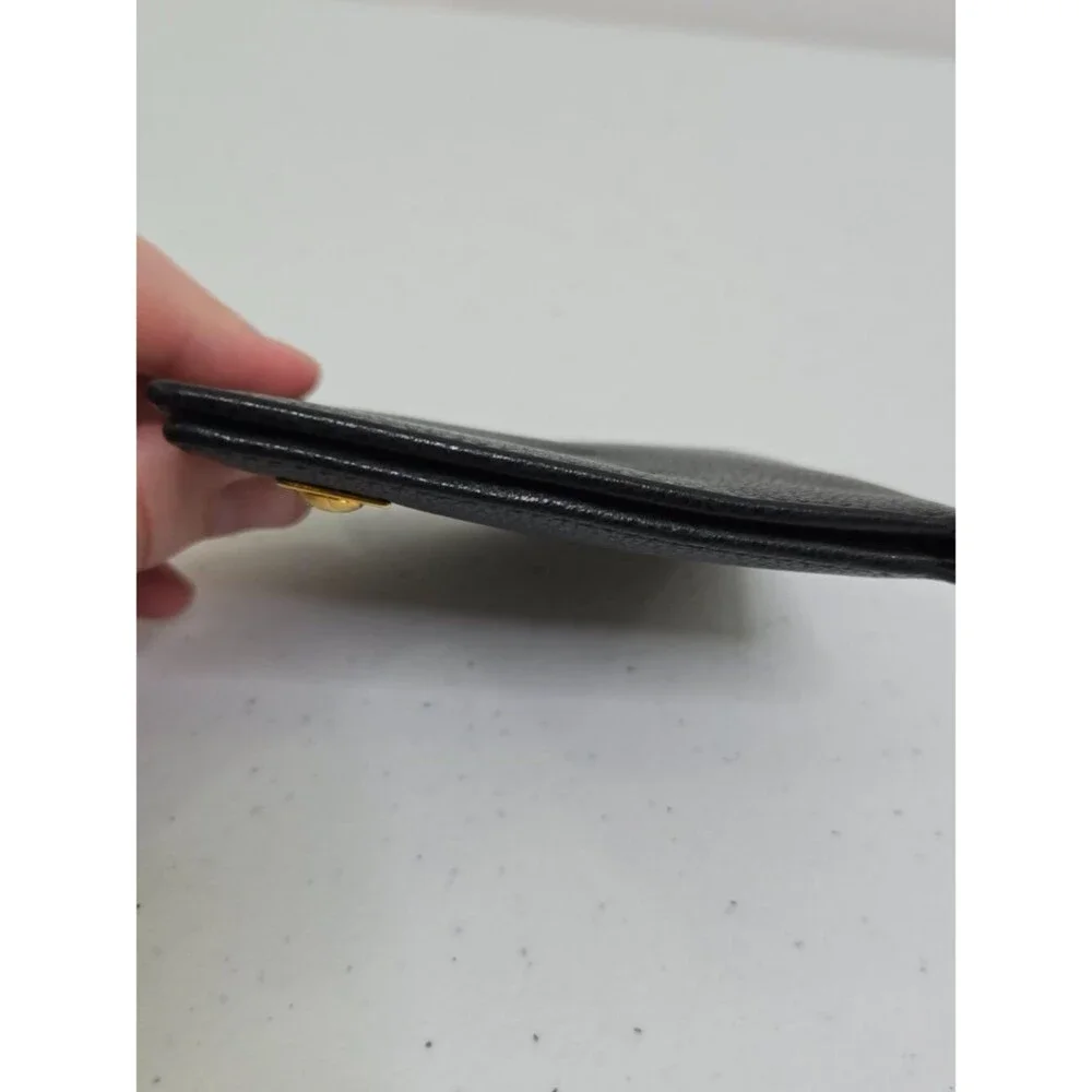Emanuel Ungaro Bifold Wallet Black Gold Tone Mens Leather Vintage Small